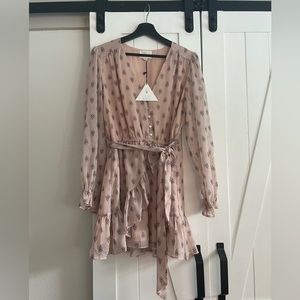 Lost + Wander Pink Long Sleeve Ruffle Mini Dress